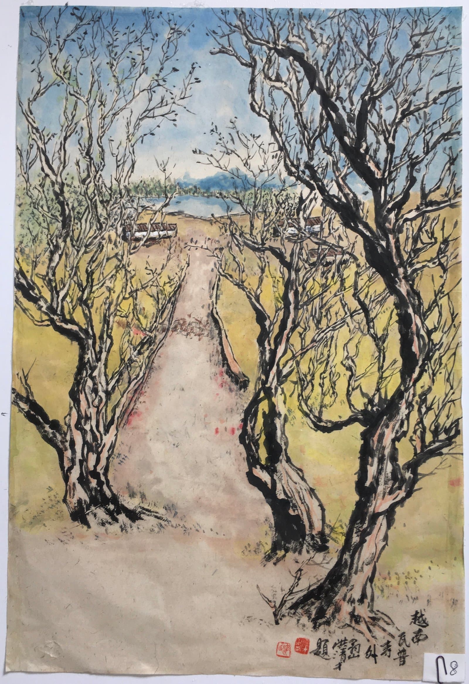 越南瓦普寺外（树，赤色路） — Outside Wat Phu Temple with Red Path