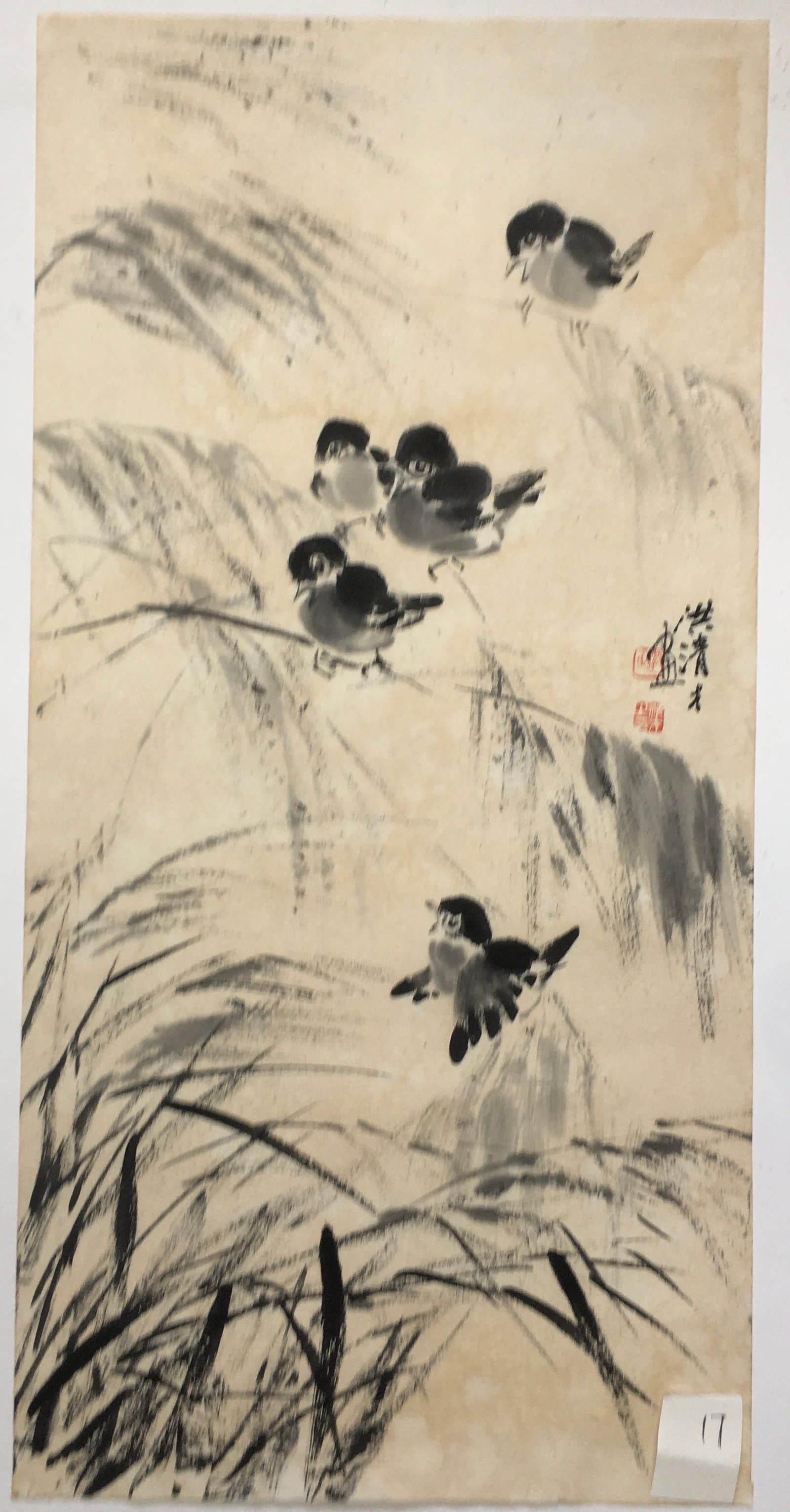 水墨五禽图（四开） — Five Birds in Ink